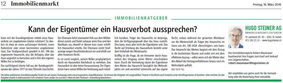 Kann der Eigentümer ein Hausverbot aussprechen? Hugo Steiner